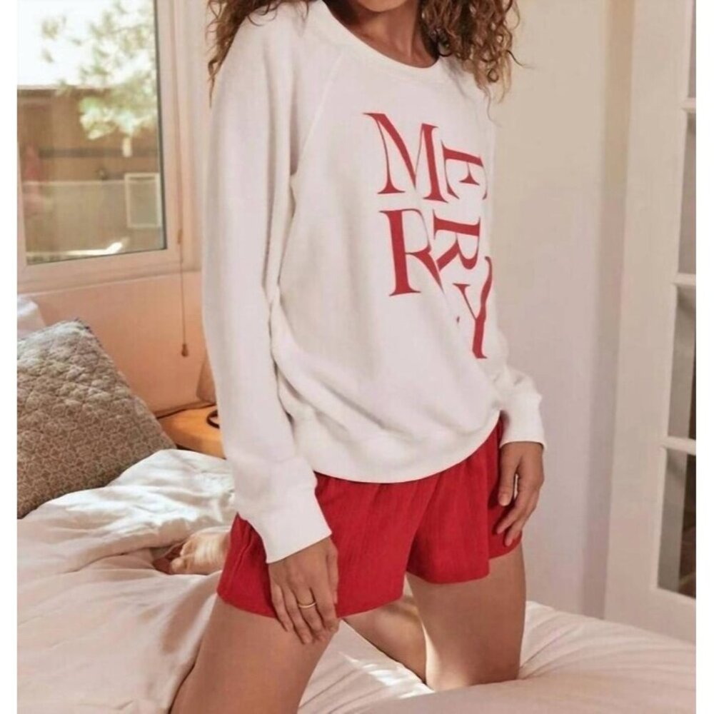 Z Supply Cassie Merry Long Sleeve Top In Vanilla Ice Womens Size Large
